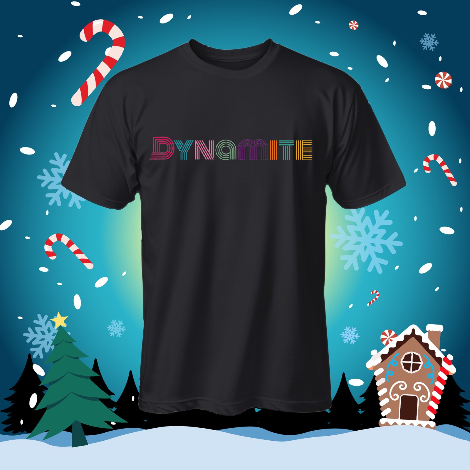 Black T-shirt with colorful Dynamite lettering