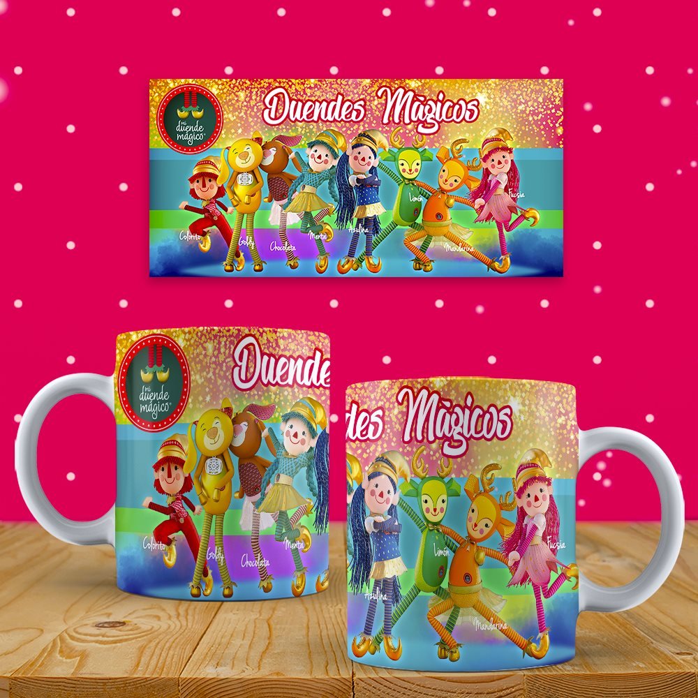 Duendes navideños en tazas de colores / Colorful Christmas elf mug designs