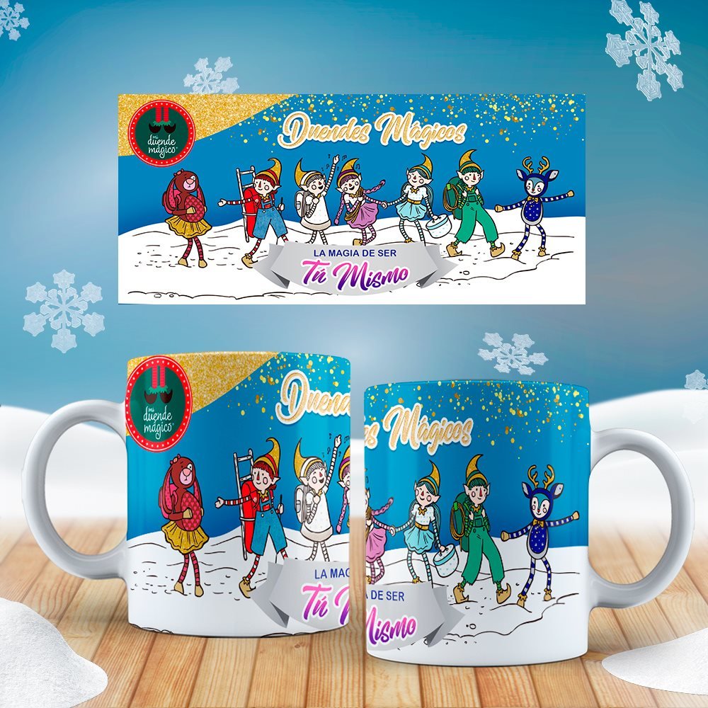 Composición de personajes con saludo navideño.