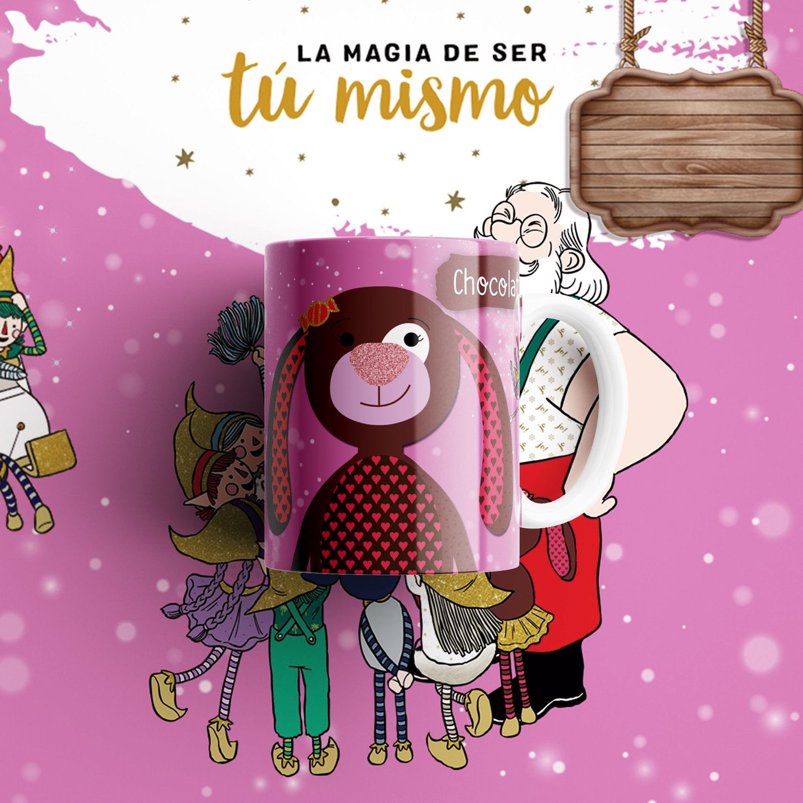 Propuesta de taza y camiseta en tonos rosa.