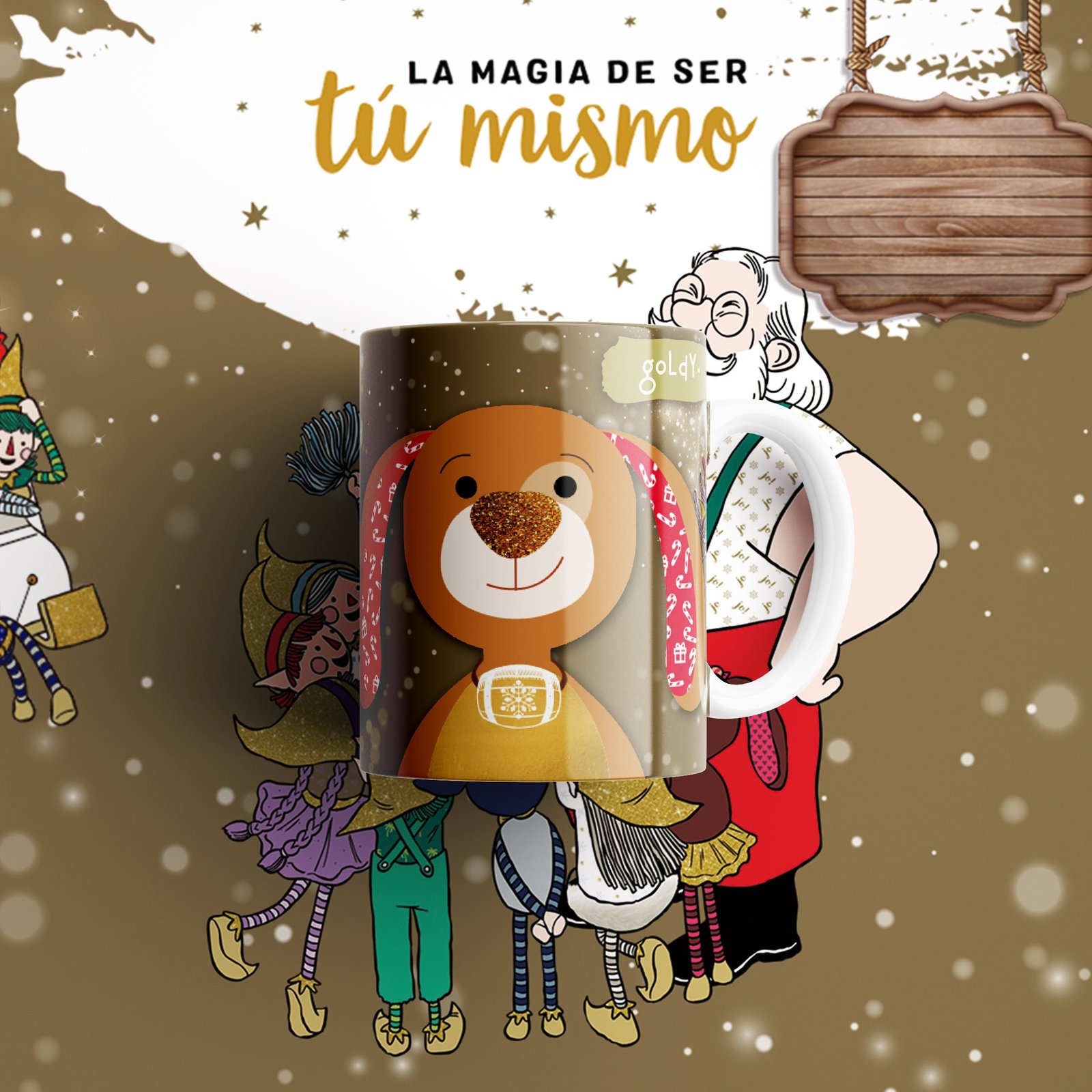 Propuesta de taza y camiseta en tonos marrones.