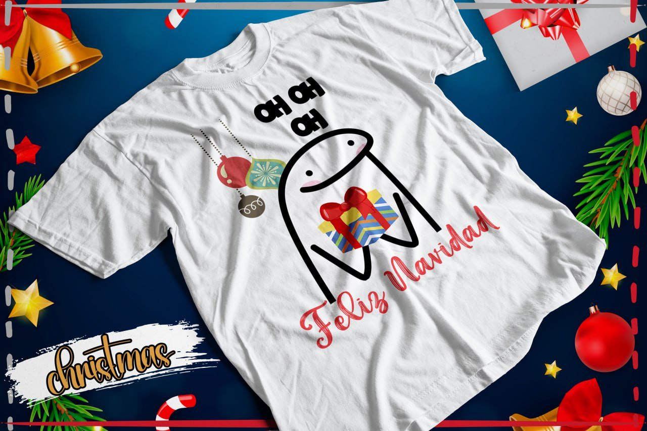 Flork con gorro navideño, regalo y saludo Feliz Navidad.