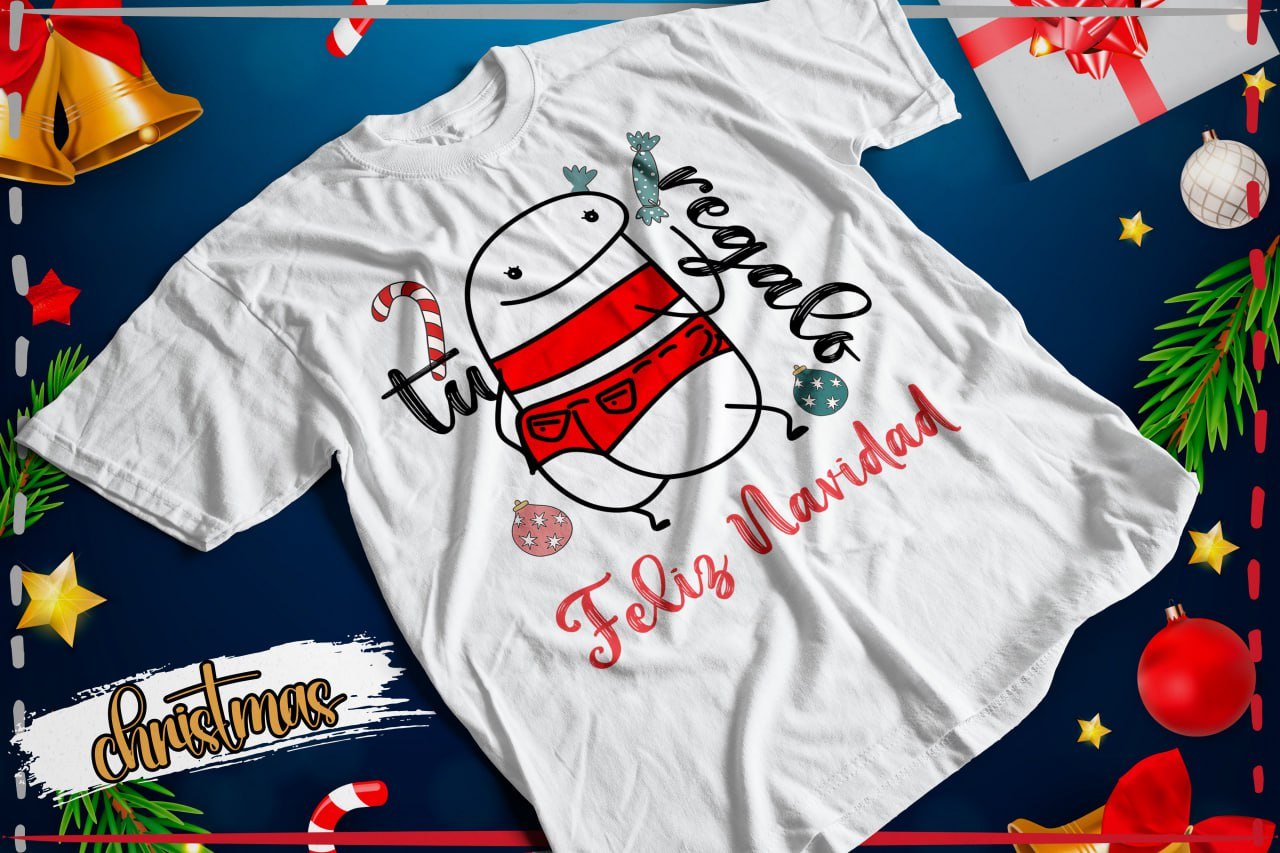 Personaje Flork con bufanda roja y regalo navideño.
