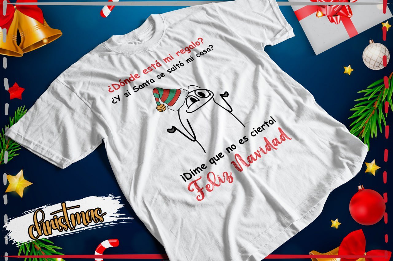 Flork con una carta y frase de humor navideño.