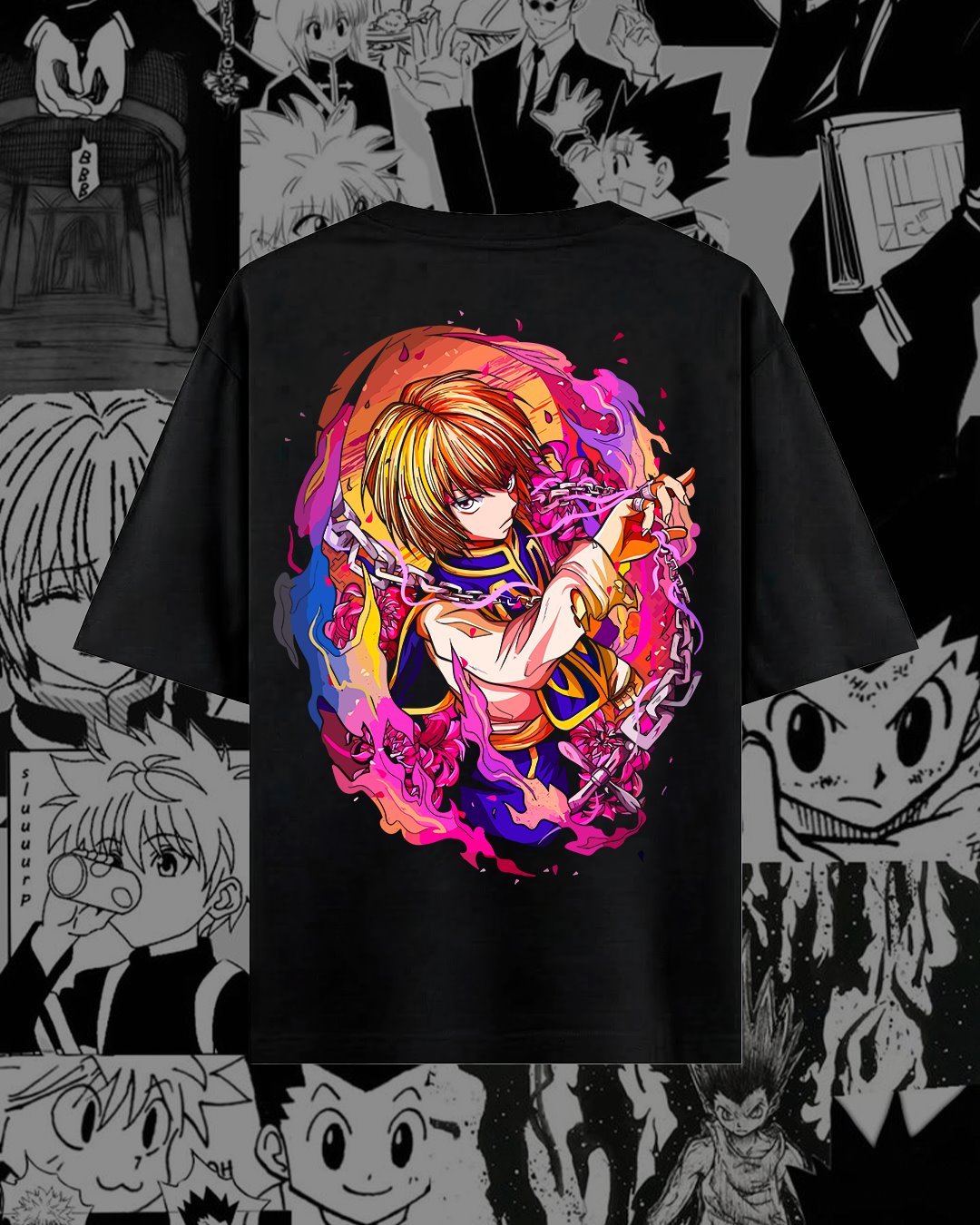 Retrato de anime con colores rojos y naranjas.