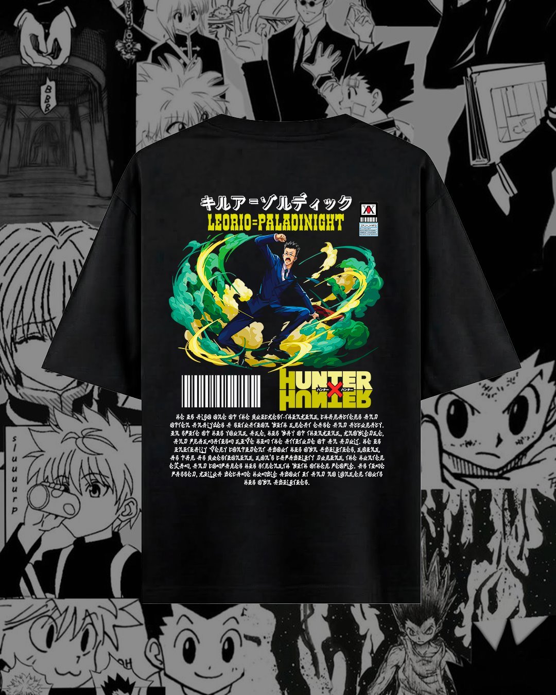 Composición de Hunter x Hunter con detalles verdes.