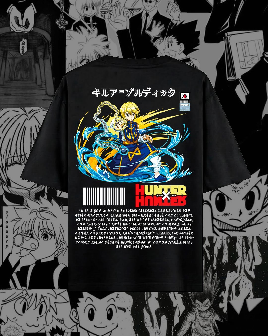 Ilustración dinámica de anime en amarillo y azul.