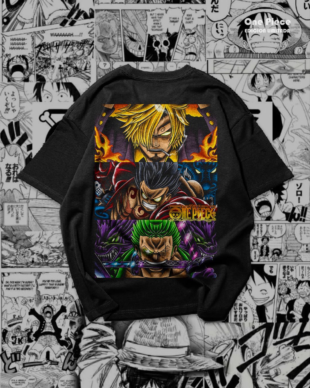 Collage de personajes de One Piece con colores intensos.