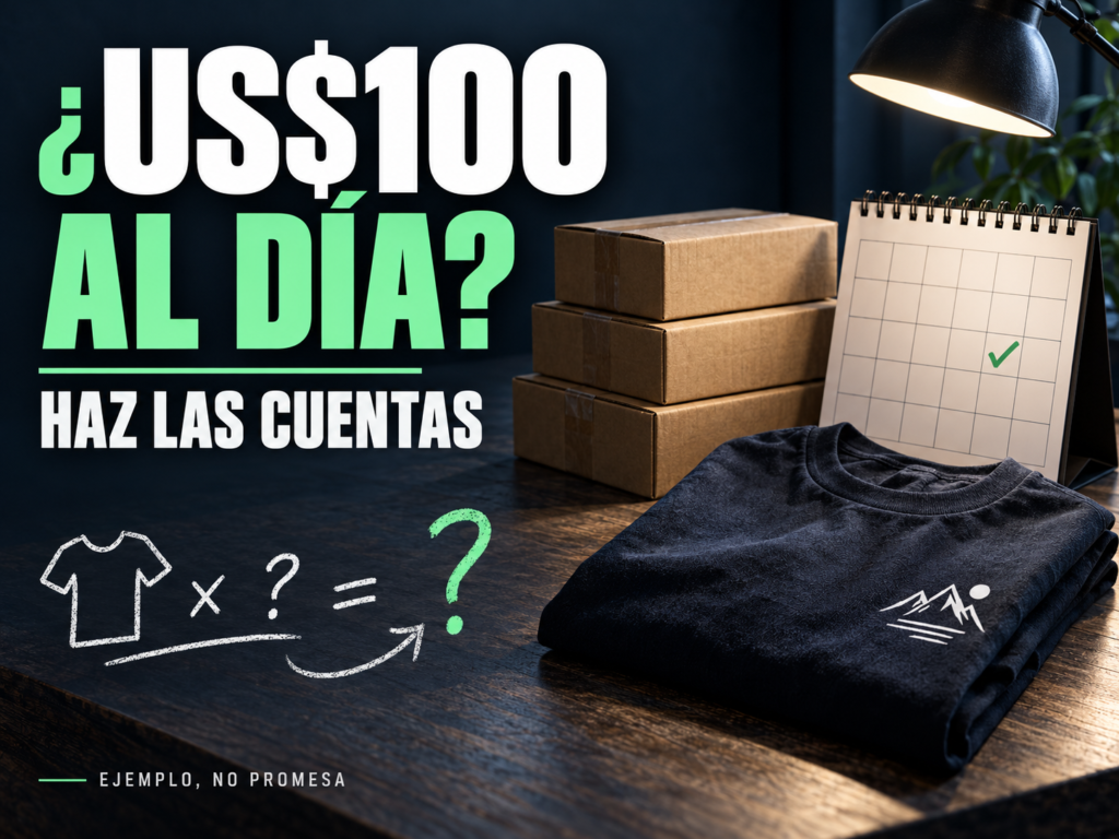 ¿US$100 al día? Haz las cuentas. Camiseta, pedidos y calendario; ejemplo, no promesa
