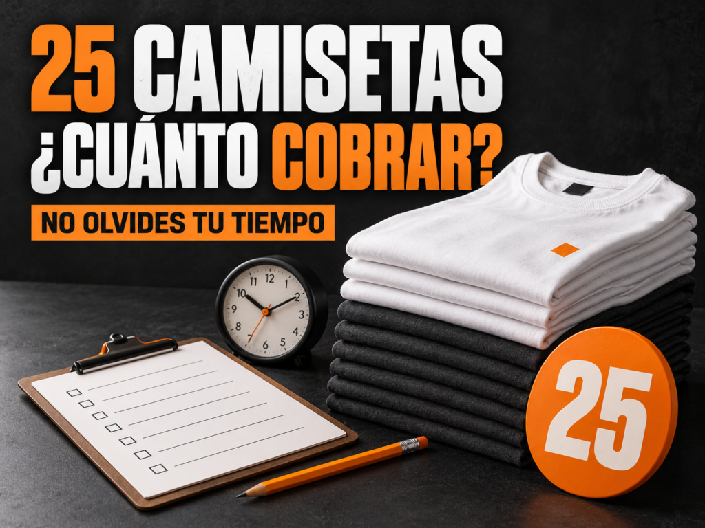 25 camisetas: ¿cuánto cobrar? Camisetas dobladas, lista de pedido y reloj