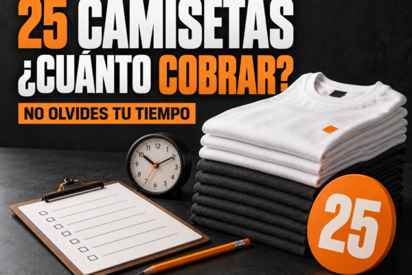 25 camisetas: ¿cuánto cobrar? Camisetas dobladas, lista de pedido y reloj
